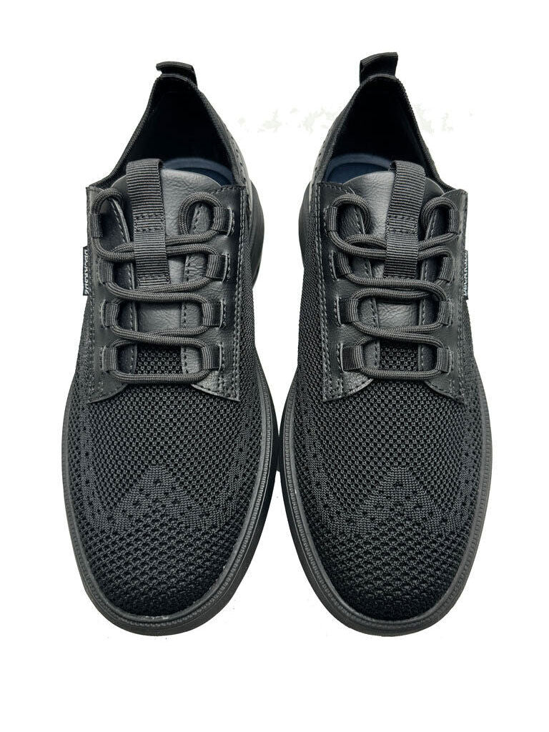 Black Mesh Lace-Up Sneakers with Raised Sole