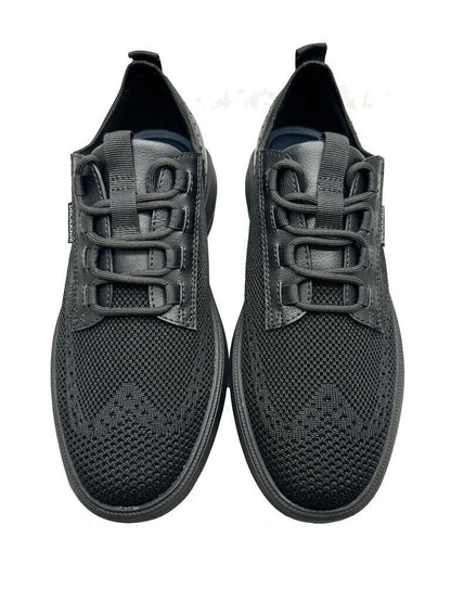Black Mesh Lace-Up Sneakers with Raised Sole