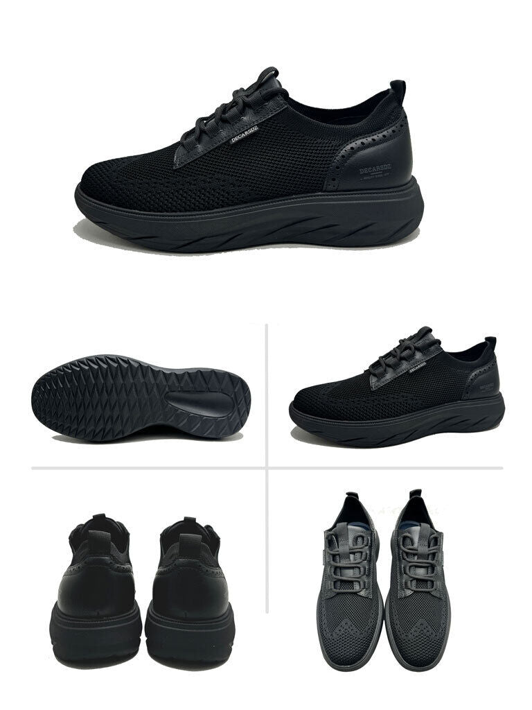 Black Mesh Lace-Up Sneakers with Raised Sole