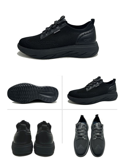 Black Mesh Lace-Up Sneakers with Raised Sole