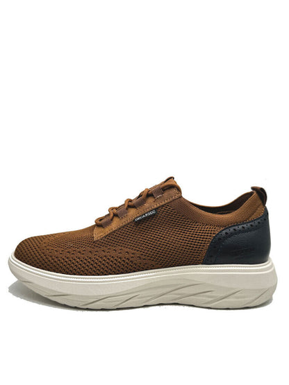 Brown Knit Sneakers with Navy Accent