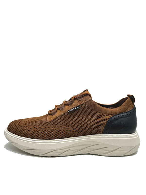 Brown Knit Sneakers with Navy Accent