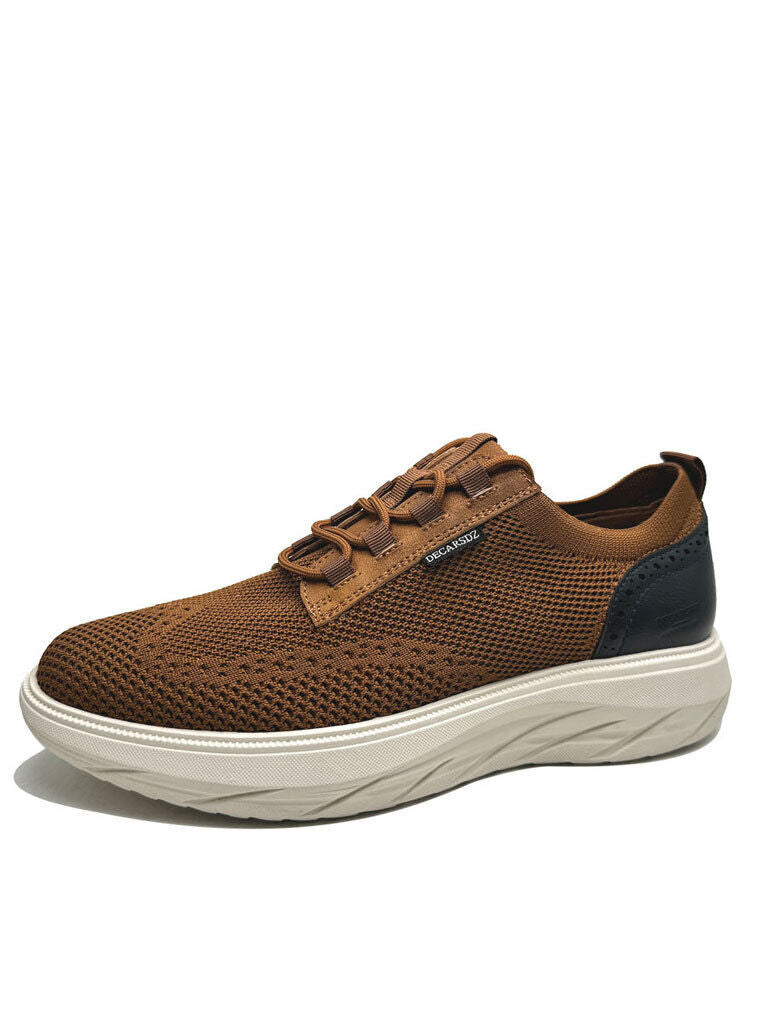 Brown Knit Sneakers with Navy Accent