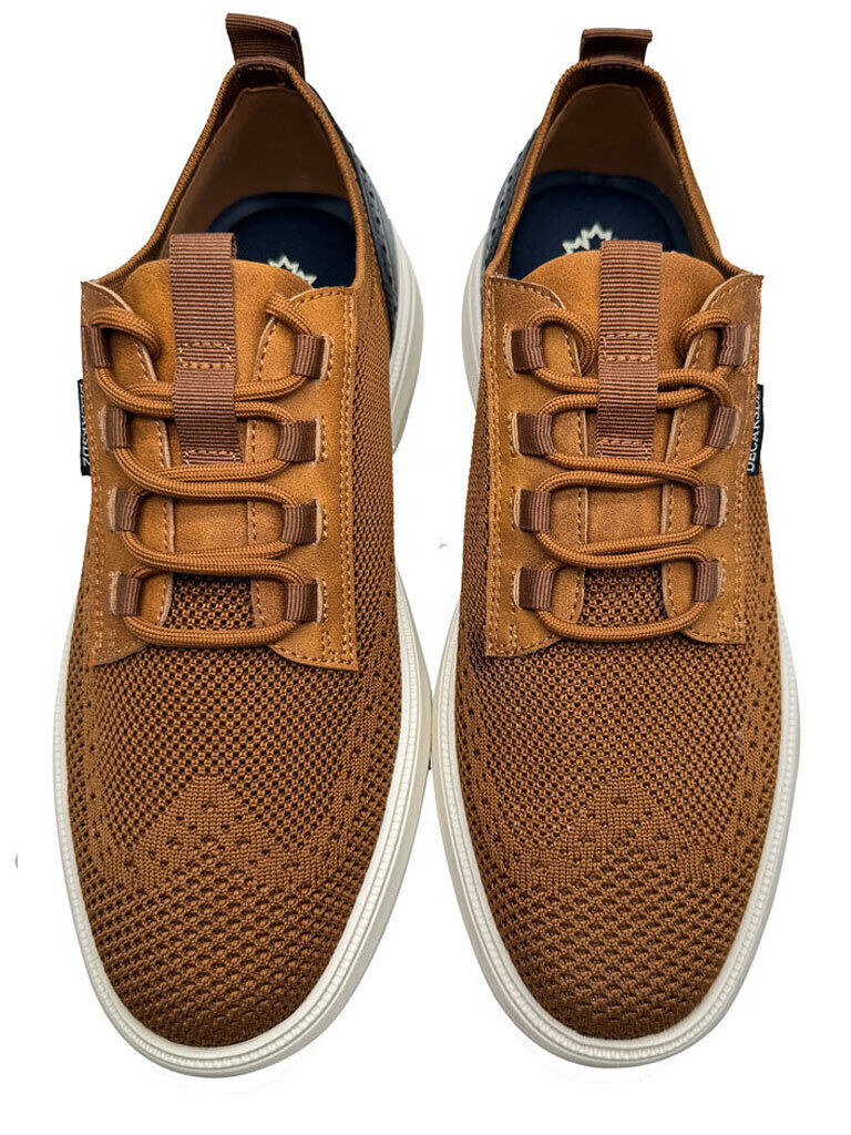 Brown Knit Sneakers with Navy Accent