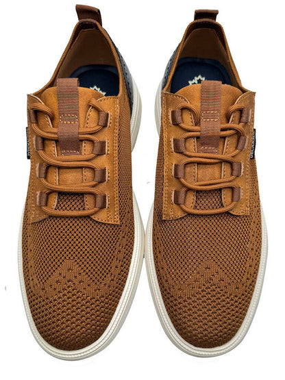 Brown Knit Sneakers with Navy Accent