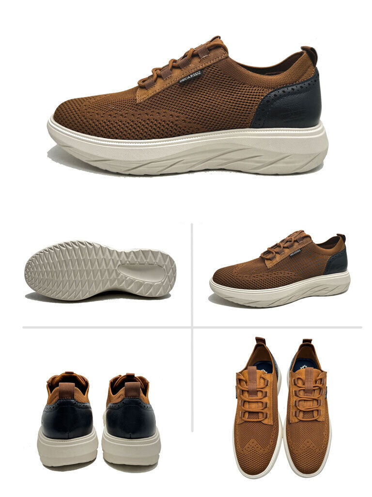 Brown Knit Sneakers with Navy Accent