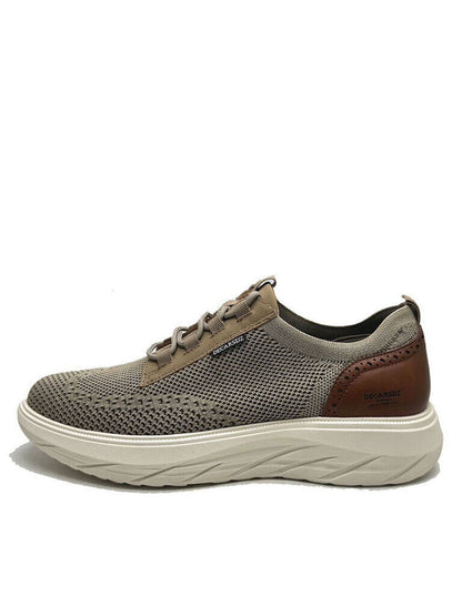 Tan Mesh Knit Sneaker with Brown Leather Accent