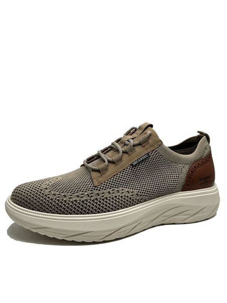 Tan Mesh Knit Sneaker with Brown Leather Accent