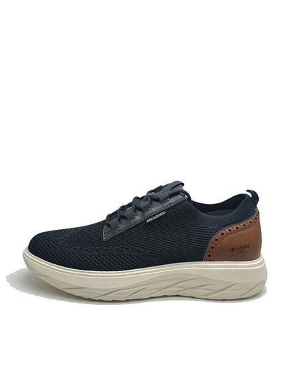 Navy Knit Sneakers with Leather Accent