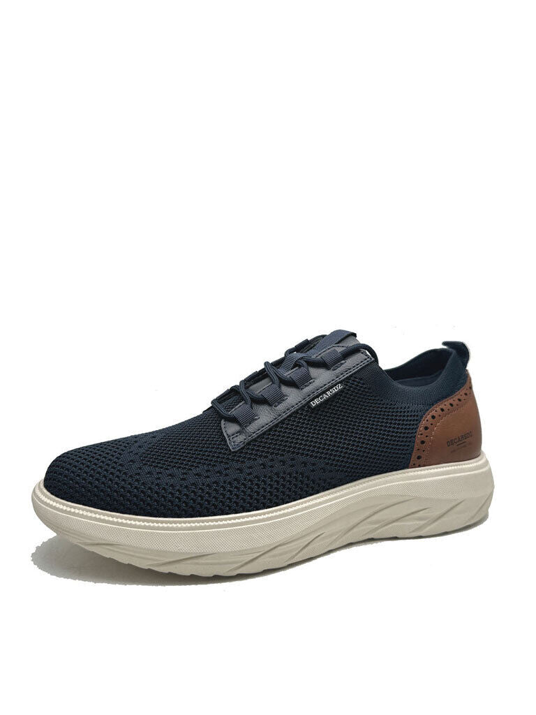 Navy Knit Sneakers with Leather Accent