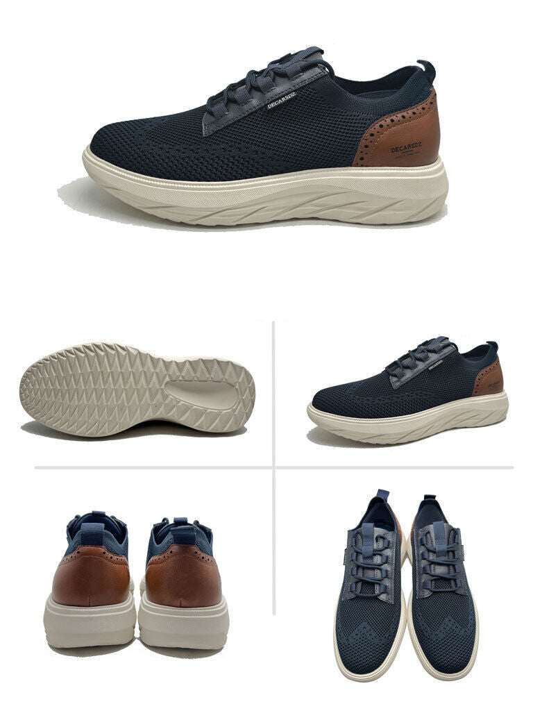 Navy Knit Sneakers with Leather Accent