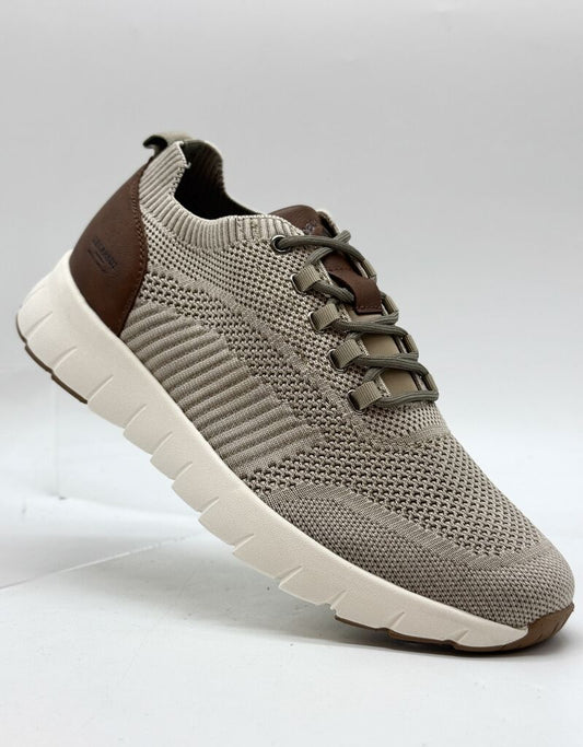 Taupe Knit Sneakers with Contrast Heel