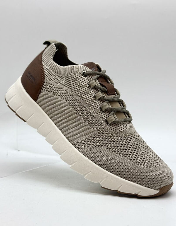 Taupe Knit Sneakers with Contrast Heel