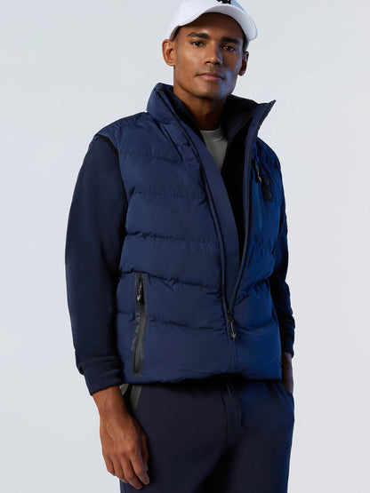 Navy Quilted Puffer Vest with High Collar