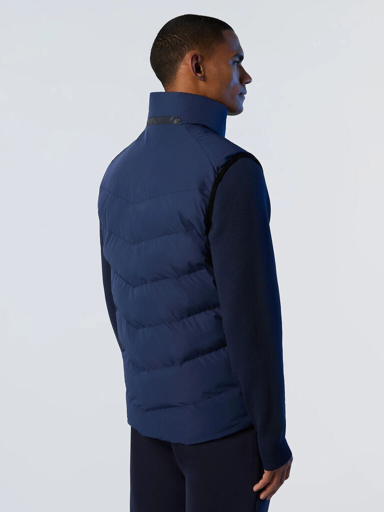 Navy Quilted Puffer Vest with High Collar