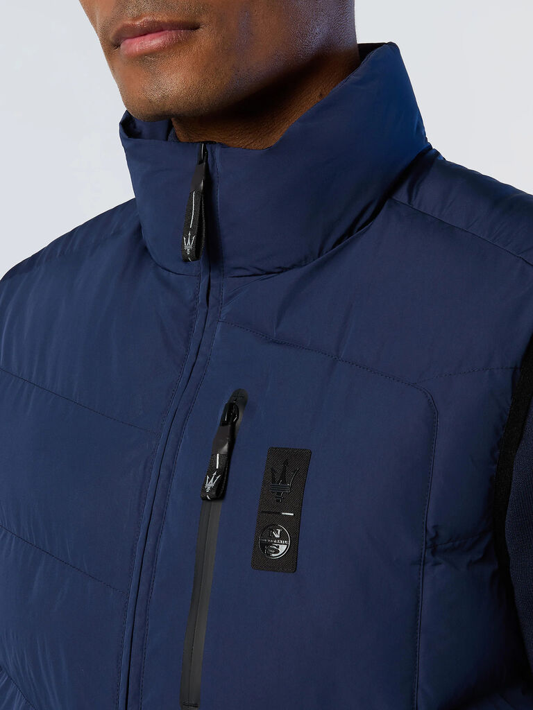 Navy Quilted Puffer Vest with High Collar