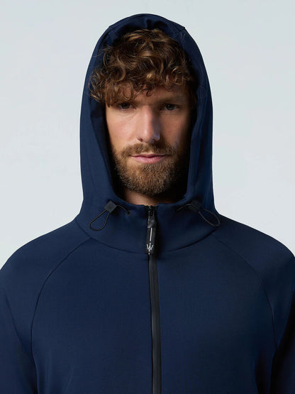 Navy Zipper-Hooded Jacket with Pockets
