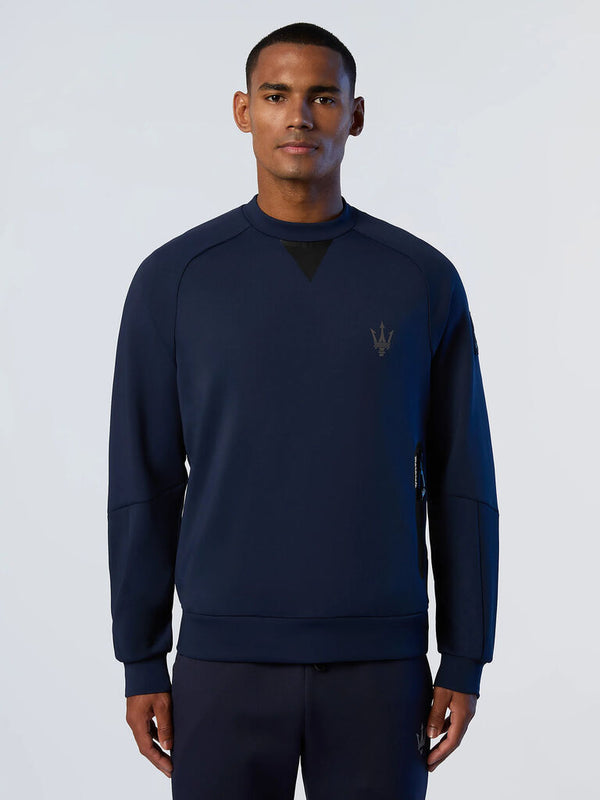 Navy Neoprene Sweatshirt with Logo Detail