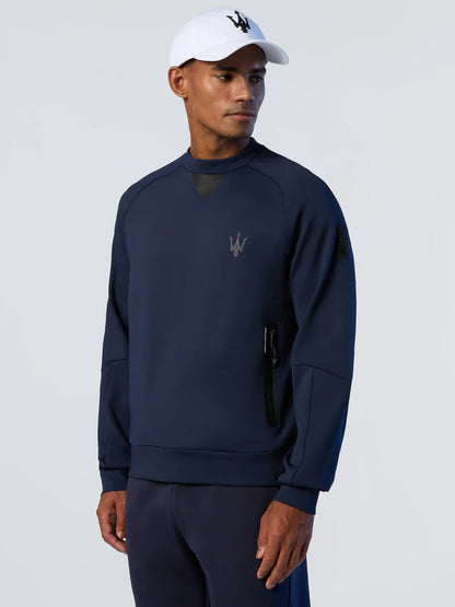 Navy Neoprene Sweatshirt with Logo Detail