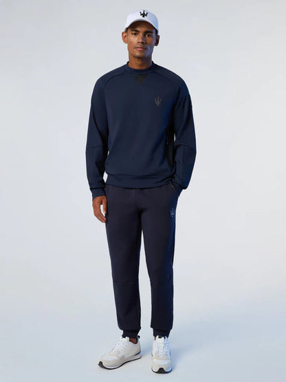 Navy Neoprene Sweatshirt with Logo Detail