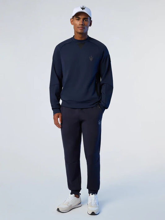 Navy Neoprene Sweatshirt with Logo Detail
