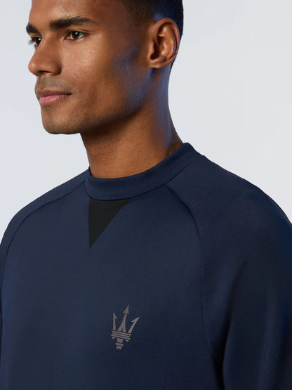 Navy Neoprene Sweatshirt with Logo Detail