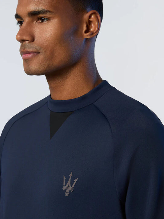 Navy Neoprene Sweatshirt with Logo Detail