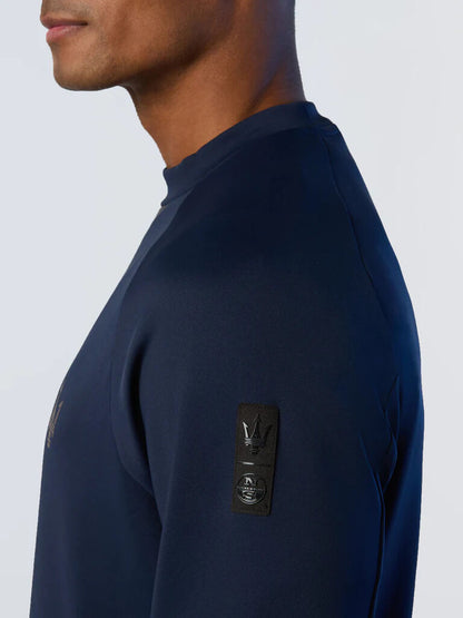 Navy Neoprene Sweatshirt with Logo Detail