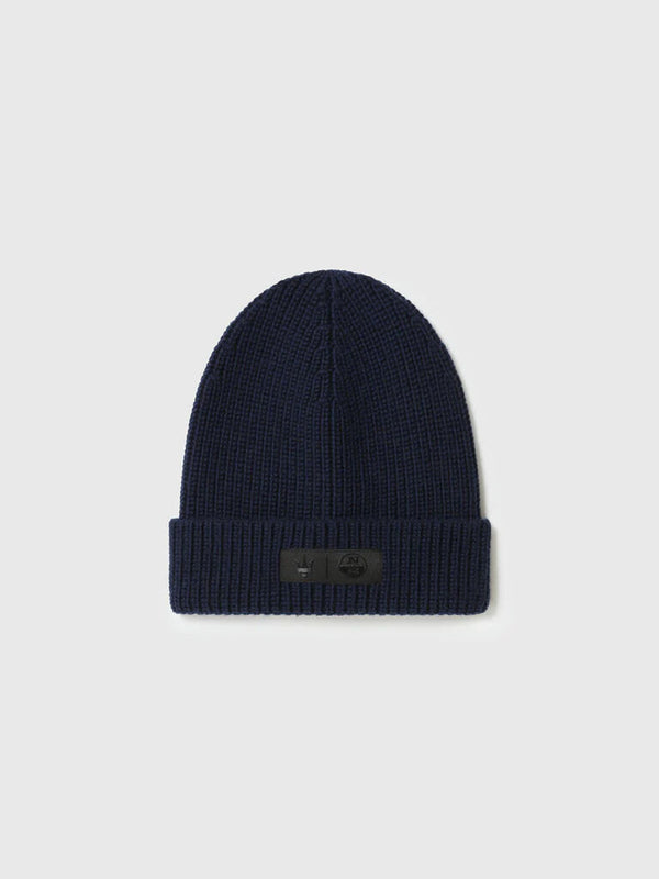 Navy Ribbed Knit Beanie with Logo Detail