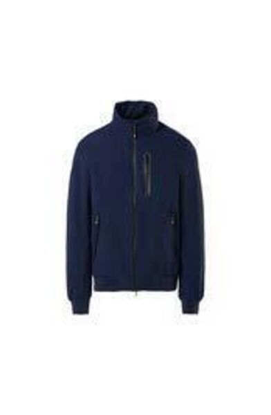 Navy Zippered Jacket with High Collar