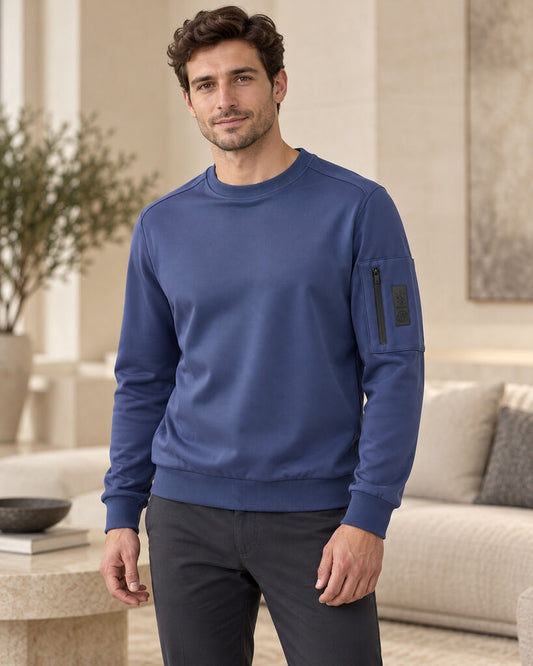 Navy Crewneck Sweatshirt with Arm Pocket