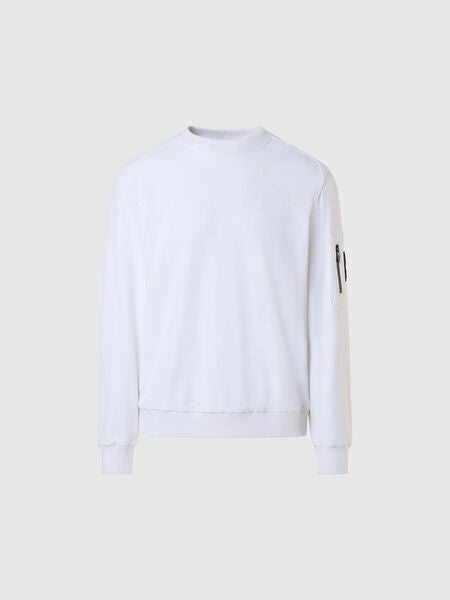 White Long Sleeve Crewneck Sweatshirt with Zipper Pocket