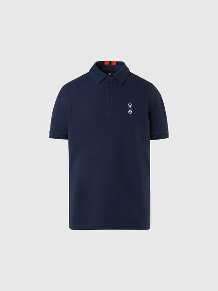 Navy Cotton Polo Shirt with Logo Detail