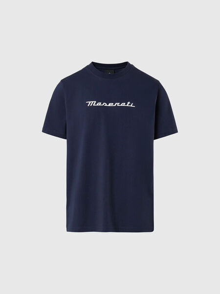 Navy Cotton Tee with Logo Detail