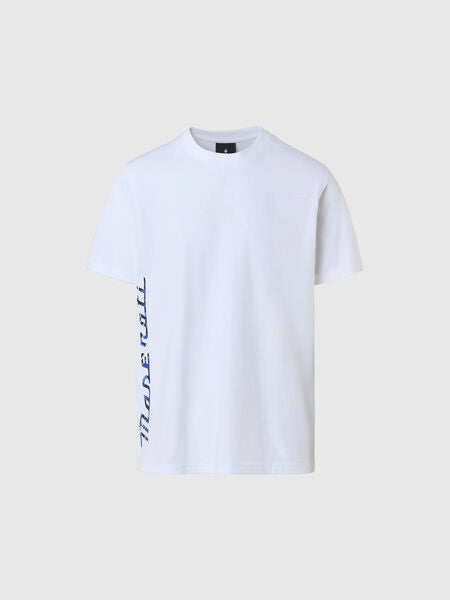 White Cotton T-Shirt with Vertical Logo Design