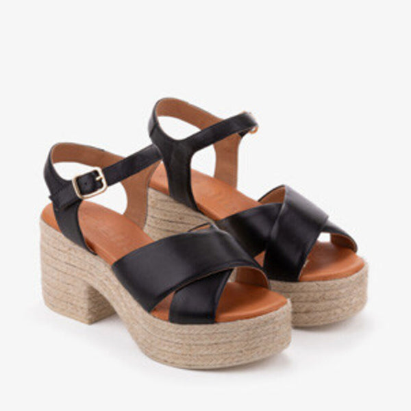 Black Espadrille Platform Sandals with Ankle Strap