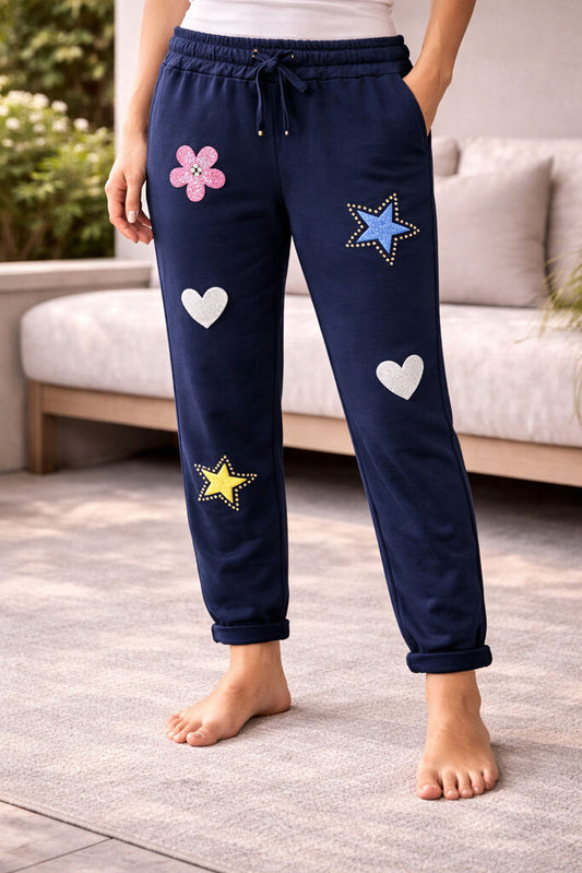 Navy Embellished Joggers with Fun Motifs
