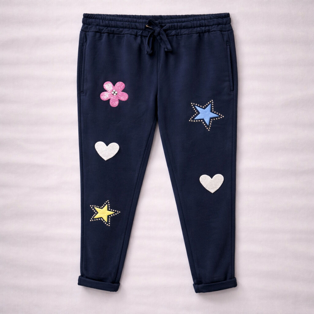 Navy Embellished Joggers with Fun Motifs
