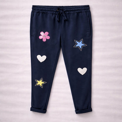 Navy Embellished Joggers with Fun Motifs