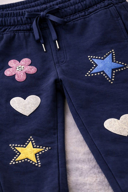 Navy Embellished Joggers with Fun Motifs