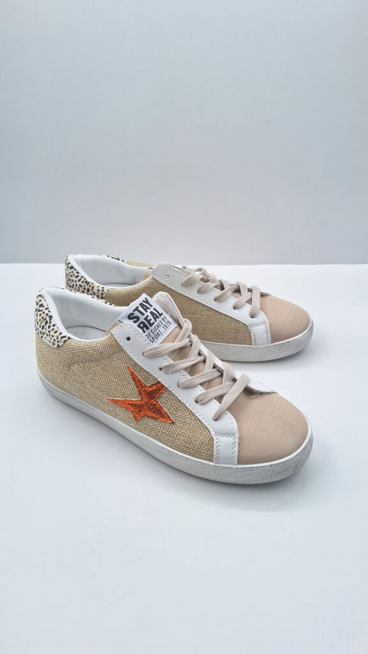 Beige Canvas Sneakers with Star Detail