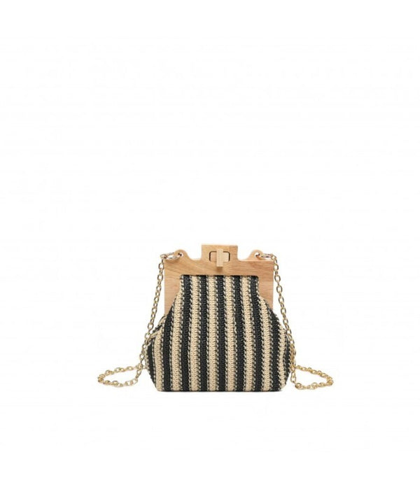 Striped Woven Bag with Wooden Frame