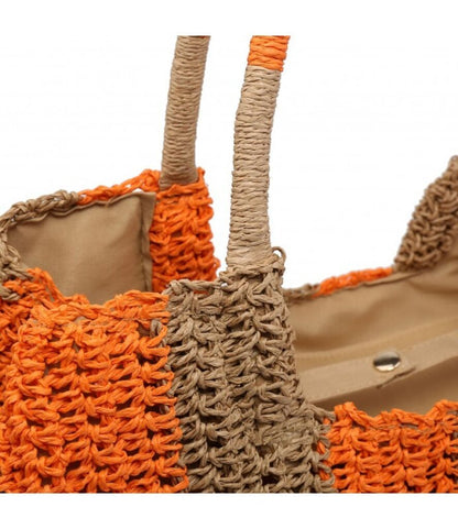 Brown and Beige Striped Knit Tote Bag