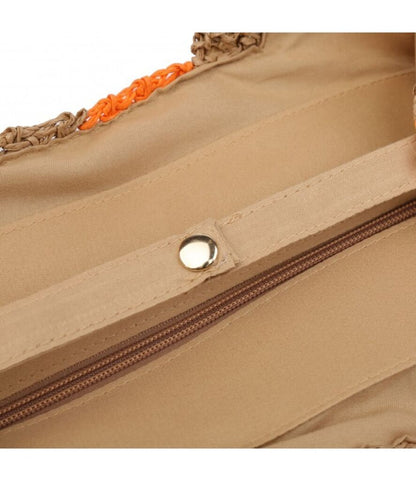 Brown and Beige Striped Knit Tote Bag