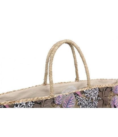 Floral Embroidered Tote Bag with Woven Handles
