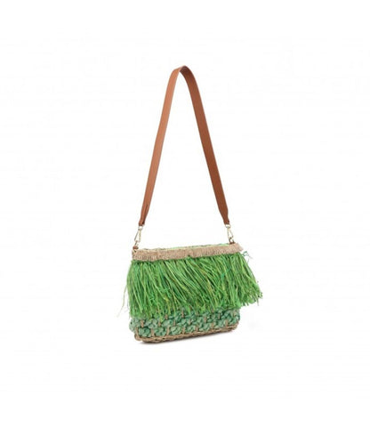 Green Woven Fringe Shoulder Bag