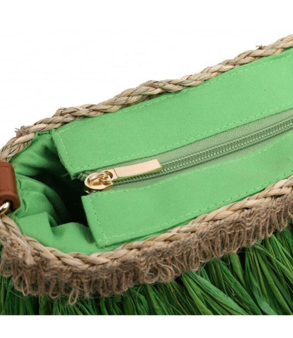 Green Woven Fringe Shoulder Bag