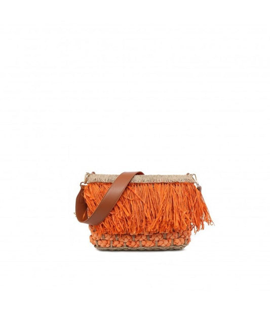 Orange Fringe Textured Crossbody Bag