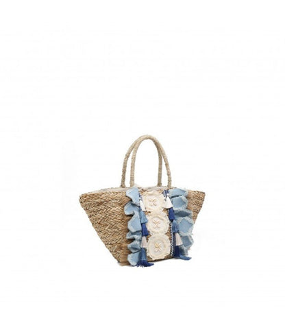 Natural Woven Straw Tote with Tassel Accents