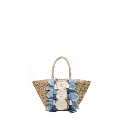 Natural Woven Straw Tote with Tassel Accents